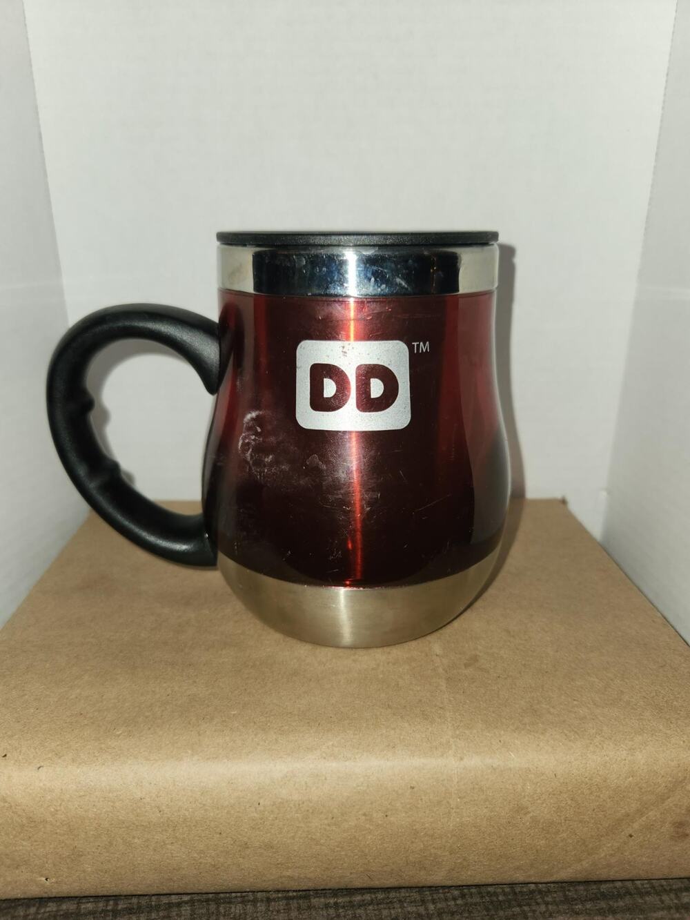 Dunkin' Donuts DD Travel Mug - Red Stainless Steel Low Rider Desk Mug 16 oz